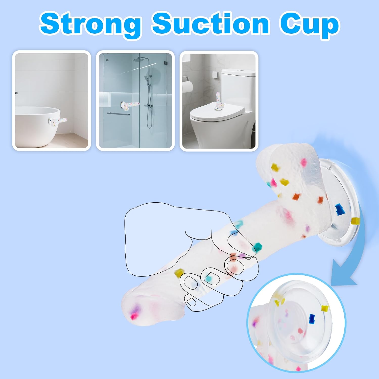 6.5 Inch Confetti Clear Silicone Dildo with Flared Suction Cup Base for Hands-Free Play, Flexible Dildo with Curved Shaft and Balls for Vaginal G-Spot and Anal Prostate