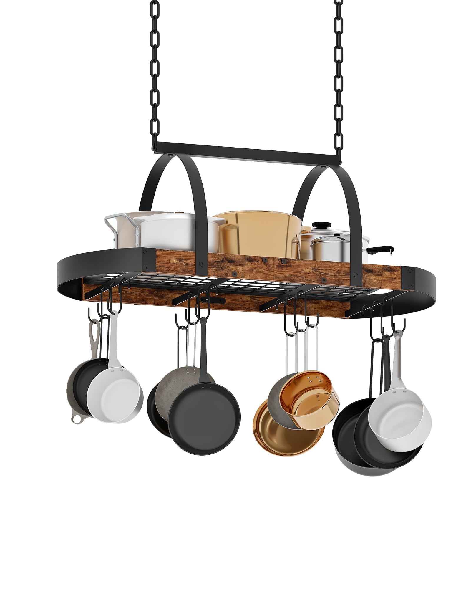 CHOEZON Porte-Casserole suspendu, Rangement de Cuisine, Support à poêle suspendu au plafond avec 12 crochets, pour ustensiles, gain d’espace, Marron Rustique et Noir DTPR08BFC1
