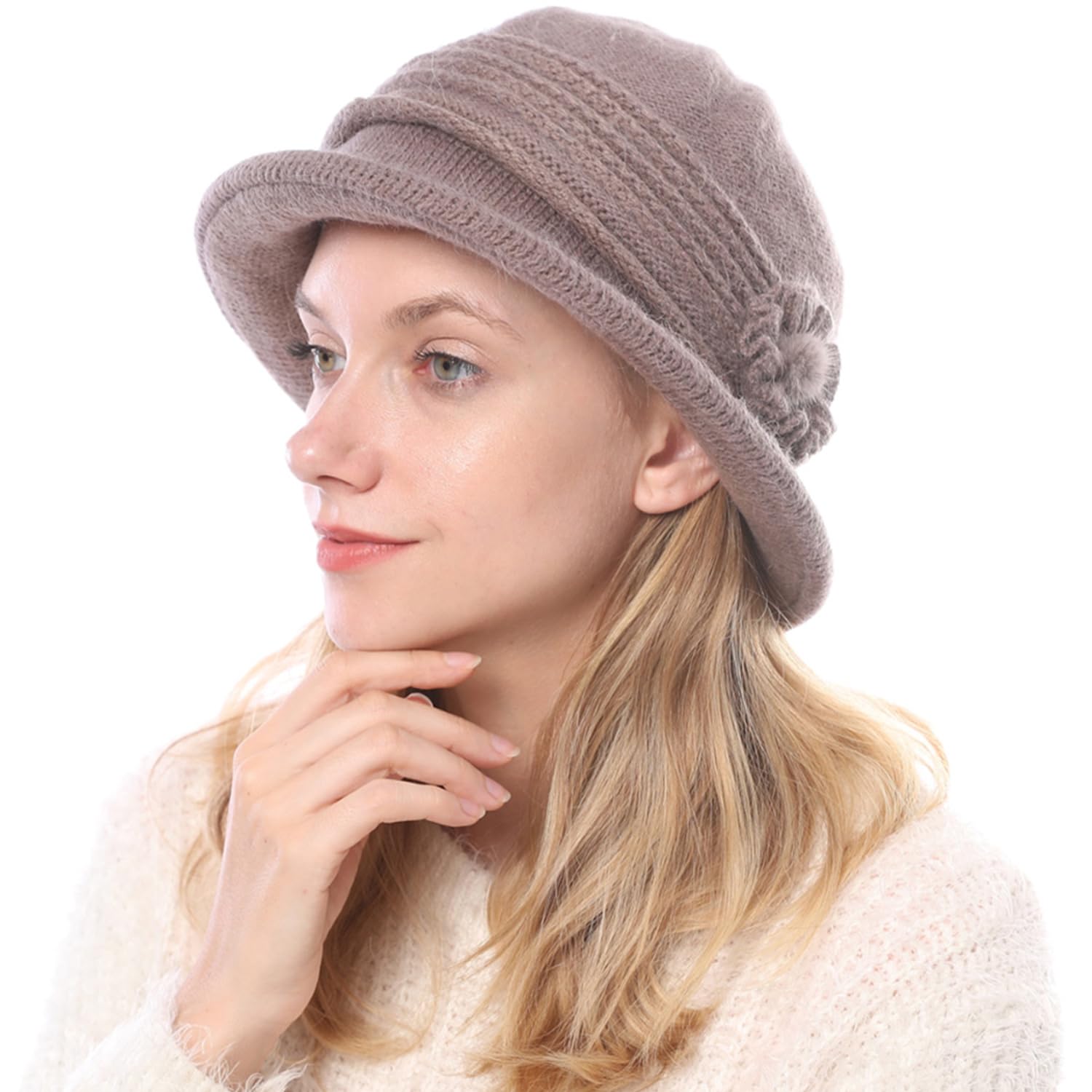 DURINM Sombrero Invierno Tiene un cálido Forro Polar Gorros de Punto para Mujer Sombrero de Invierno para Mujer Gorro Vendedor de Periódicos Grueso Elegante Vintage Otoño Invierno