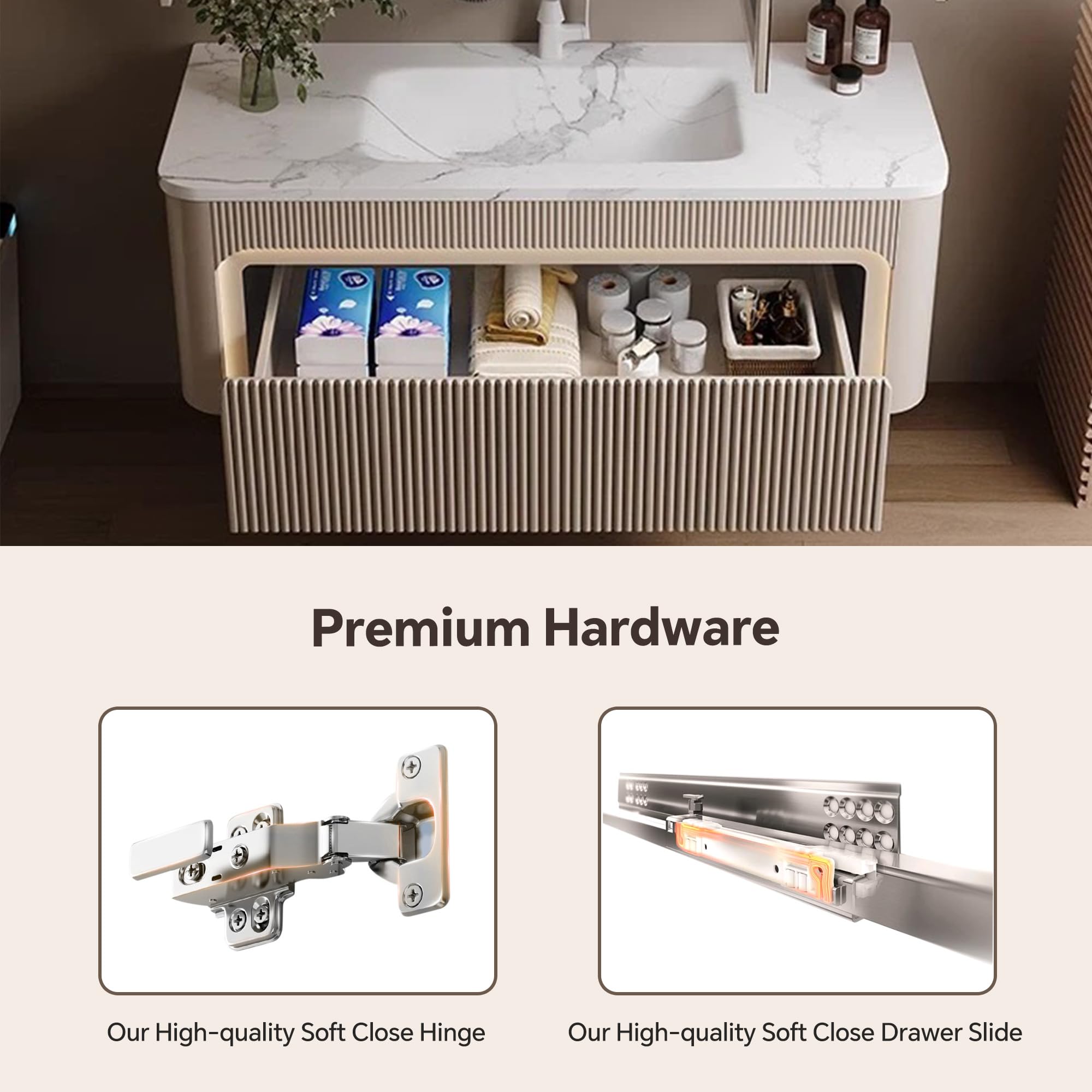 Meuble de salle de bain mural avec miroir désembuant intelligent en bois massif avec lavabo flottant inclus Rangement spacieux pour des solutions de salle de bain élégantes et fonctionnelles