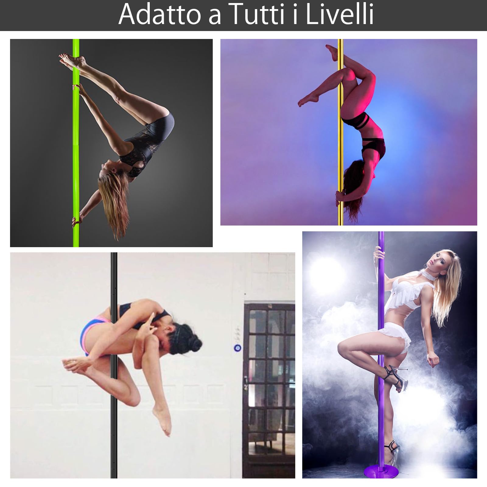PRIOR FITNESS Poste de Baile Profesional 45 mm 2,35-2,74 m Rotativo/Estático