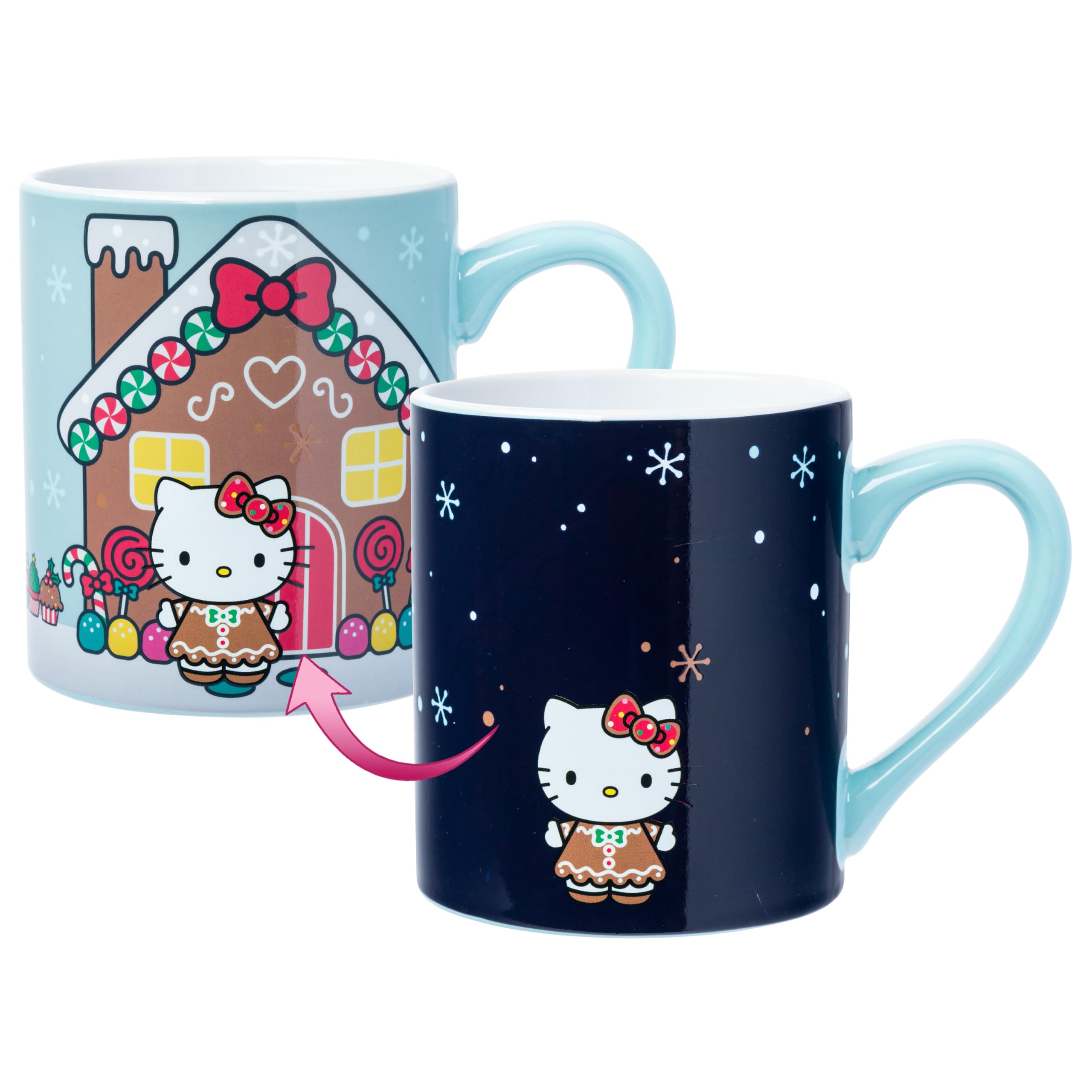 Silver Buffalo Sanrio Hello Kitty Gingerbread House Christmas Holiday Heat Reveal Ceramic Mug, 14 Ounces