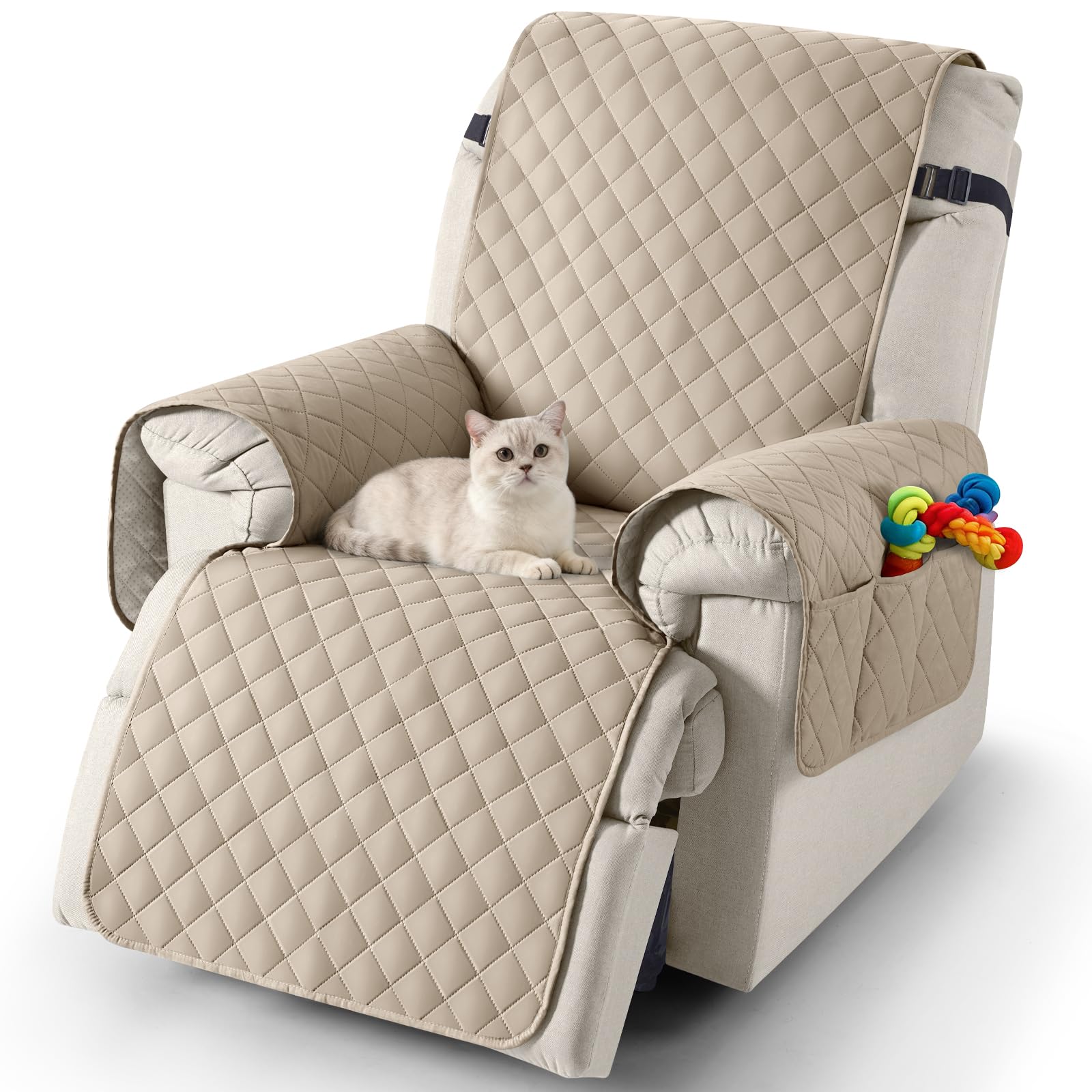 TAOCOCO Funda Sillon Relax Reclinable 1 Plaza, Funda Sofa Impermeable para Mascotas con Bolsillo, Ajustable Elástico, Fundas Sillon Relax Reclinable Antiarrays y Antimanchas(Caqui, 22 Inch)