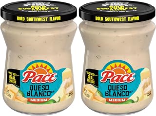 Pace Medium Queso Blanco Cheese Dip, 15 oz Jar (Pack of 2) - Creamy Real Cheese White Queso with Medium Heat Kick