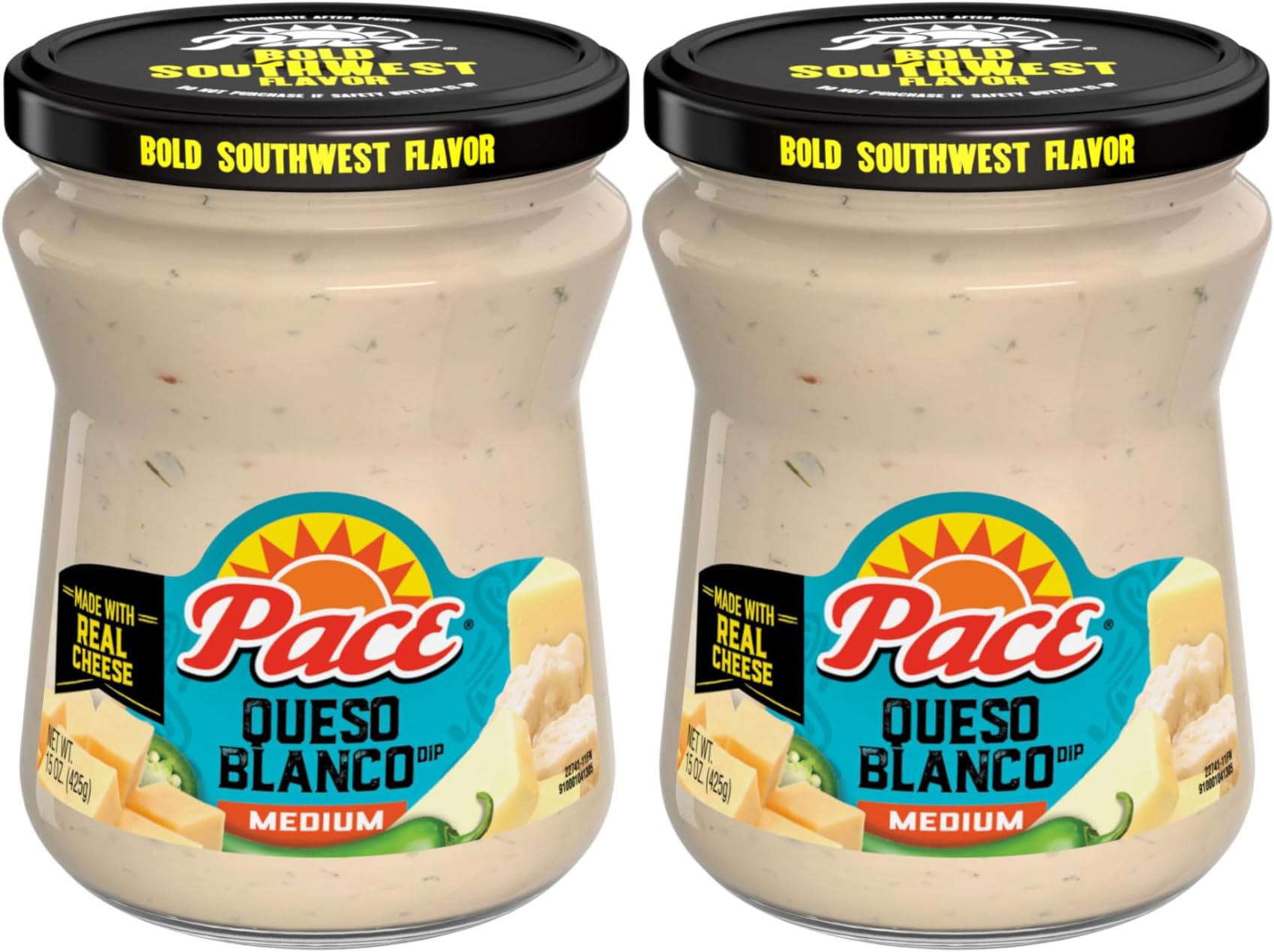Medium Queso Blanco Cheese Dip, 15 oz Jar (Pack of 2)