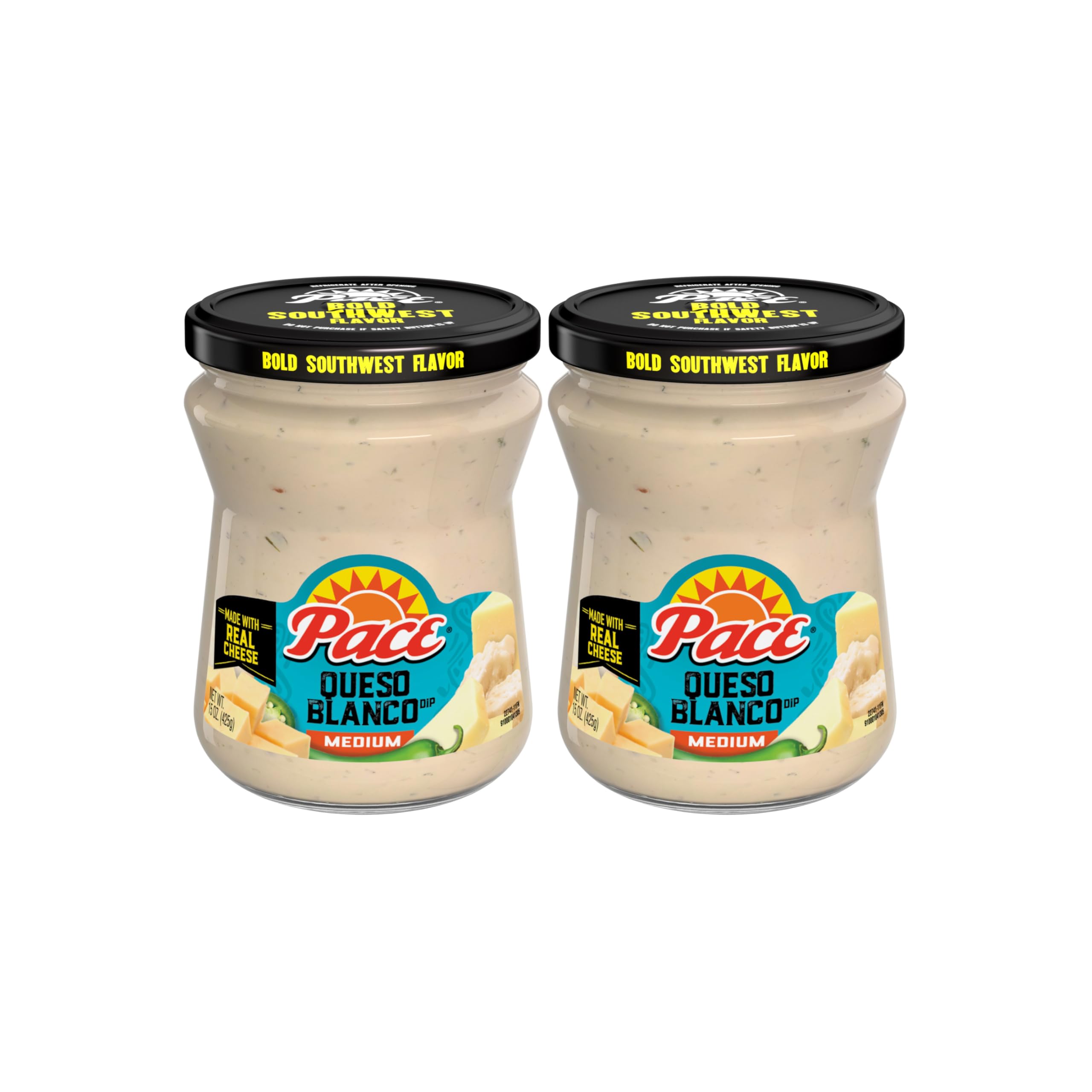 Pace Medium Queso Blanco Cheese Dip, 15 oz Jar (Pack of 2)
