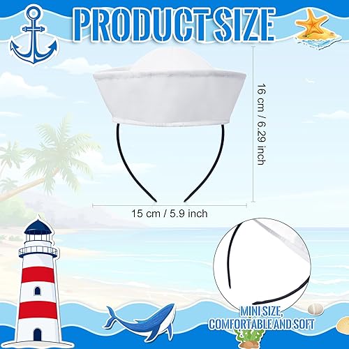 Miniatura 2 de Tigeen Diadema blanca para Halloween, sombrero de capitán, 5.9 in, sombrero de marinero azul marino, para yate, disfraz náutico, juego de rol,