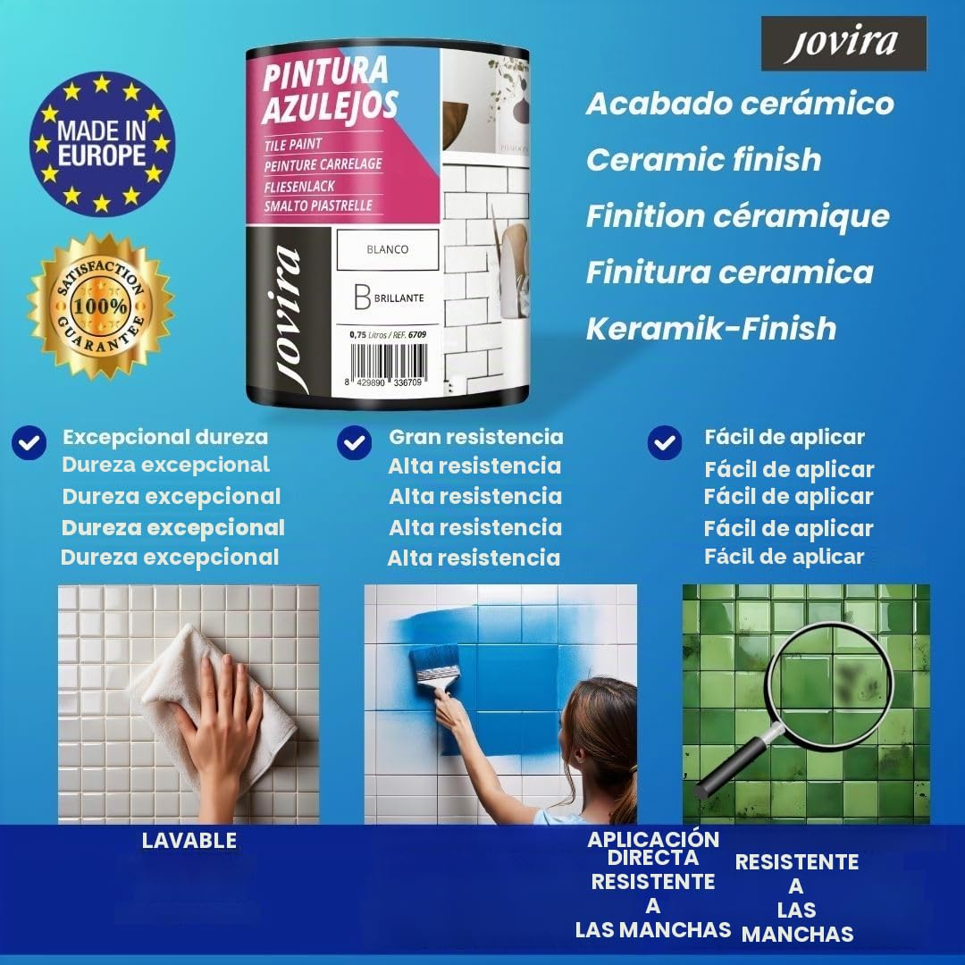 JOVIRA PINTURAS Pintura para Azulejos, Alto Brillo al Agua. Da una imagen nueva a tu cocina y baño. (2x750 Mililitros, Gris Humo) B-2-2