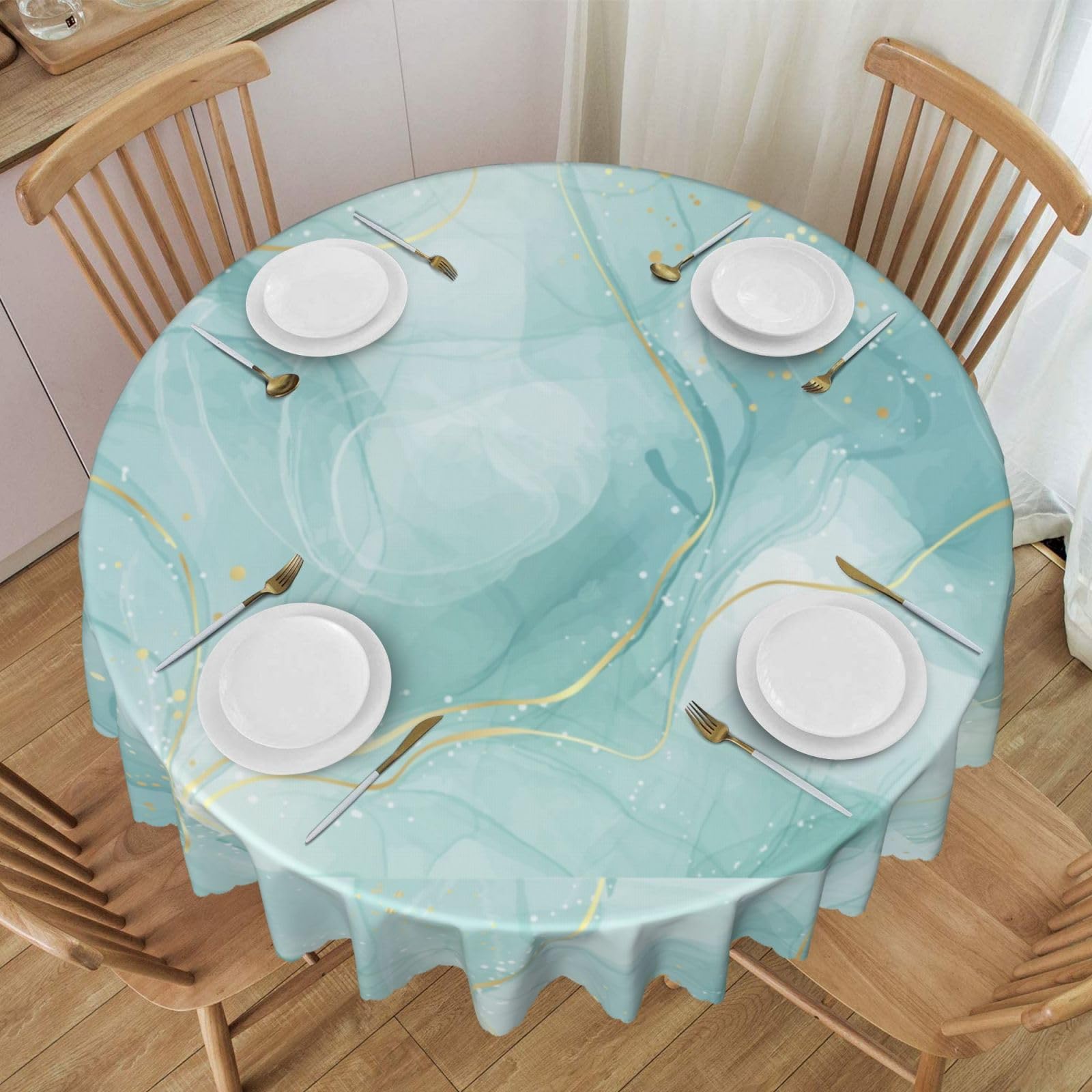 Nappe ronde vert pastel en polyester résistant qui ne nécessite aucun repassage