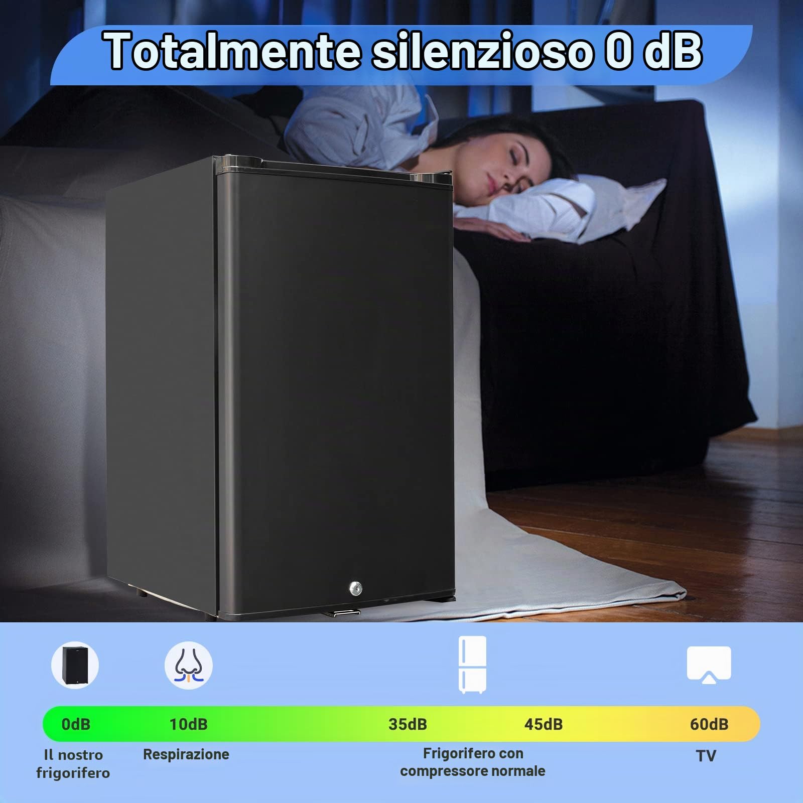 SMETA Frigorifero 12V 220V, Frigo 12V Mini Frigo 50L, Frigorifero Piccolo Silenzioso, Porta reversibile, Con serratura, Nero