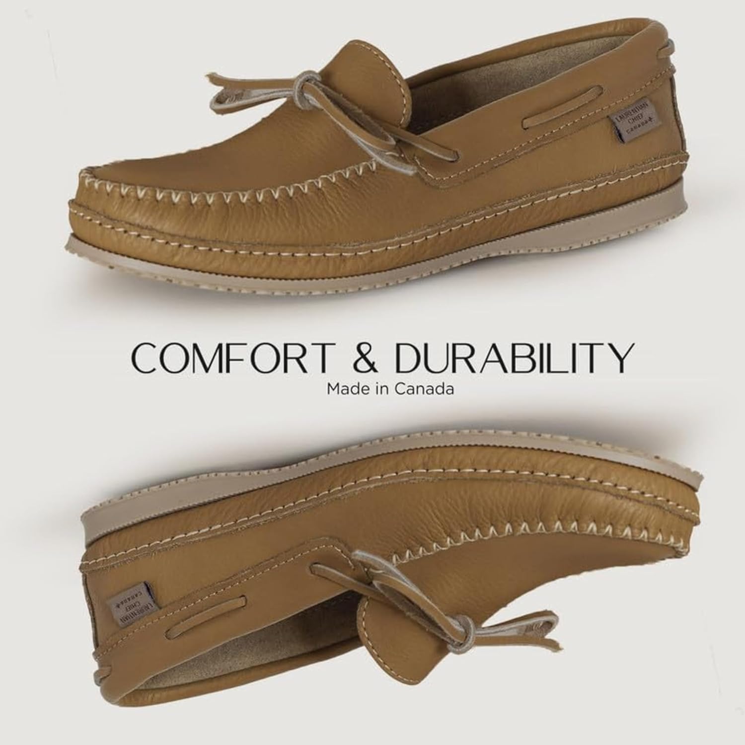 Laurentian Chief Moccasin Slippers for Men with Single Lacing, 8 Hole Collar and Padded Indian Rubber Sole, Canada Quality, Comfortable Stylish Indoor and Outdoor Moccasins for Men - Image 4