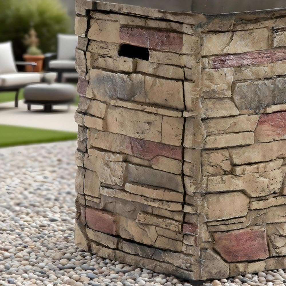 42 Inch Rectangular Propane Fire Pit Table with 50,000 BTU Output, Concrete Outdoor Firepit for Patio, Deck, Garden, Backyard - Beige Multi