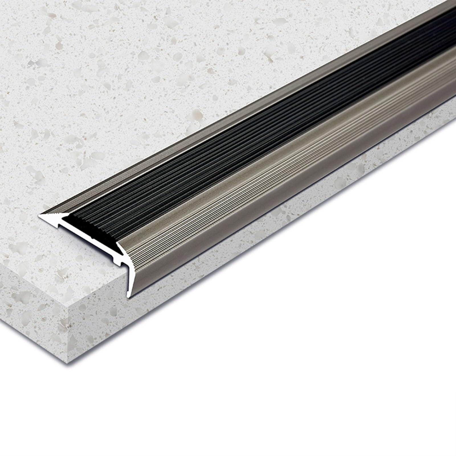 Metalowe antypoślizgowe wykończenie krawędzi schodów z winylem, 3/5 cm aluminiowe stopnie schodów Listwa zabezpieczająca krawędzie do użytku na zewnątrz w pomieszczeniach(Black,100x3.5x1.3cm)