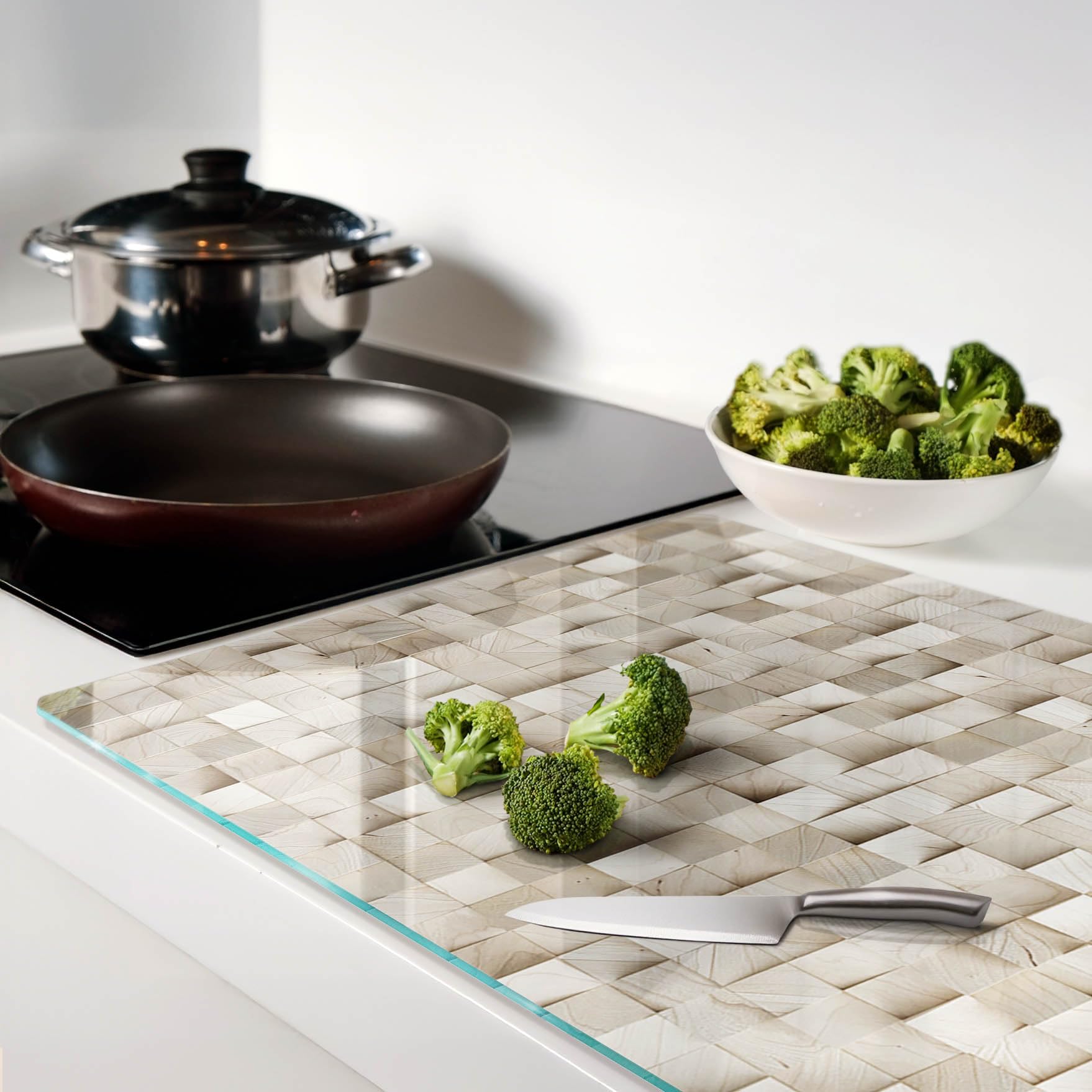 Tagliere in Vetro Temperato 80x52 cm Durevole e Igienico Resistente al Calore da Cucina Antigraffio Rettangolare Facile da Pulire con Stampe con Piedini Antiscivolo - Legna