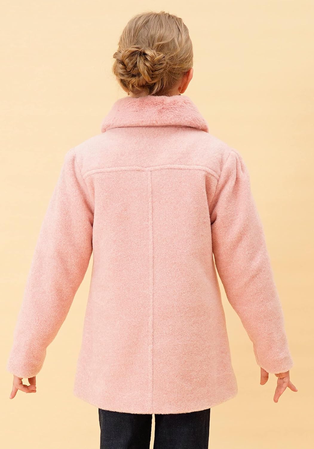 Girls' Cotton Quilted Peacoat: Back View in Pink