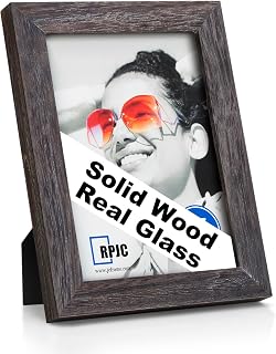 RPJC 5x7 Solid Wood Picture Frame with Real Glass Cover Driftwood Finish | for Wall or Tabletop, Gift-Ready in White Box