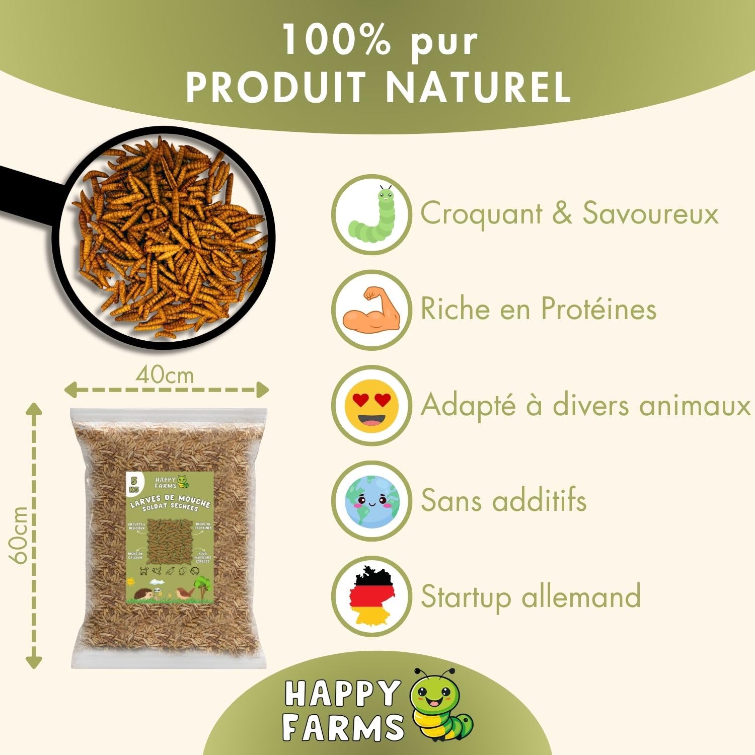 Larves de Mouches Soldats séchées 10 kg – Nourriture Naturelle Riche en protéines et Calcium pour Oiseaux Sauvages et hérissons – Alternative aux vers de Farine
