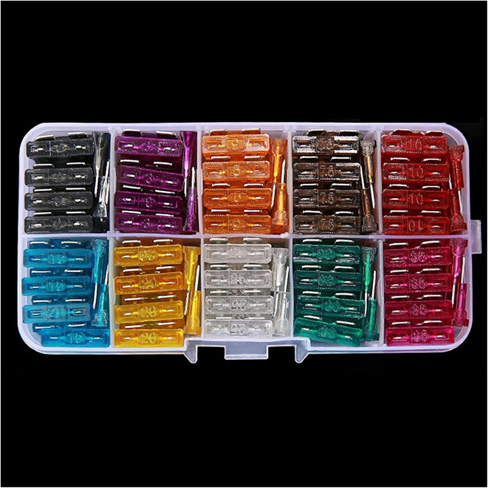 100 Uds. Fusibles for coche 2A 3A 5A 7.5A 10A 15A 20A 25A 30A 35A Amp con surtido de Clip de caja, juego de fusibles tipo cuchilla for coche, camión