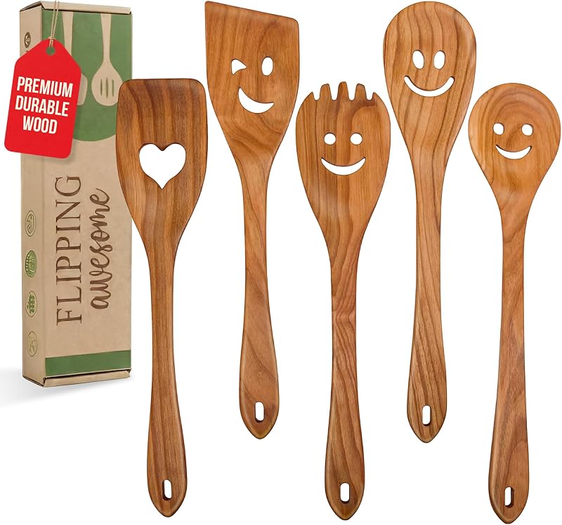 MFC 5-Piece Wooden Cooking Spoons with Smiley Faces