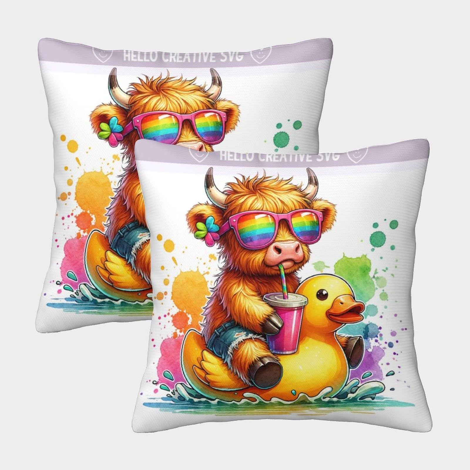 SAFGTXHTR 3D Printed Highland Cow Square Pillowcases Cartoon Animal Square Throw Pillow Decorative Super Soft Pack of 2 for Home Couch Sofa Decorative, Gifts 40x40cm