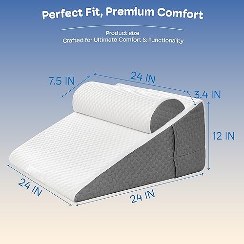 Miniatura 5 de Almohada de cuña de cama de 12 pulgadas para dormir con reposacabezas, juego de almohadas de cuña para después de la cirugía, reflujo ácido, alivio