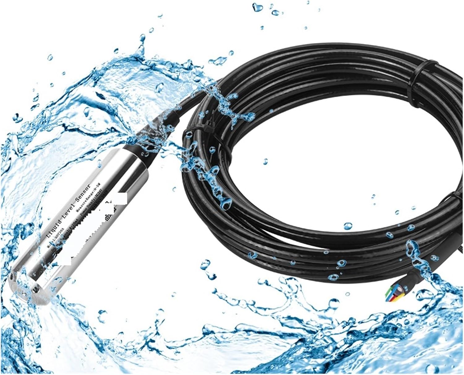 Liquid Level Transmitter Liquid Water Level Sensor Probe Transmitter RS485 Fire Water Tank Liquid Level Transmitter Level Meter(2M Range 8M Cable,0.5-4.5V)