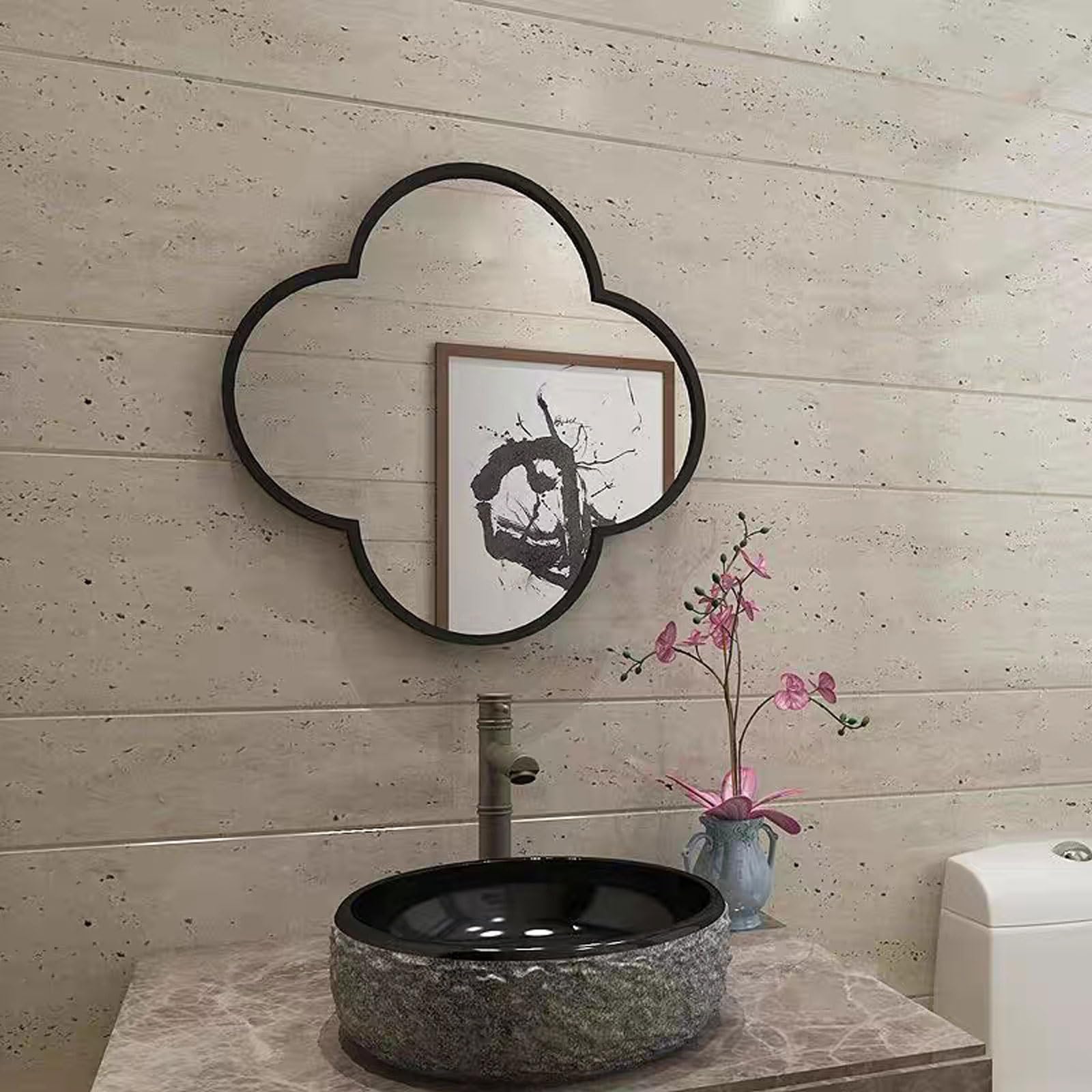 Miroir asymétrique noir de 60x60 cm avec cadre en métal suspendu