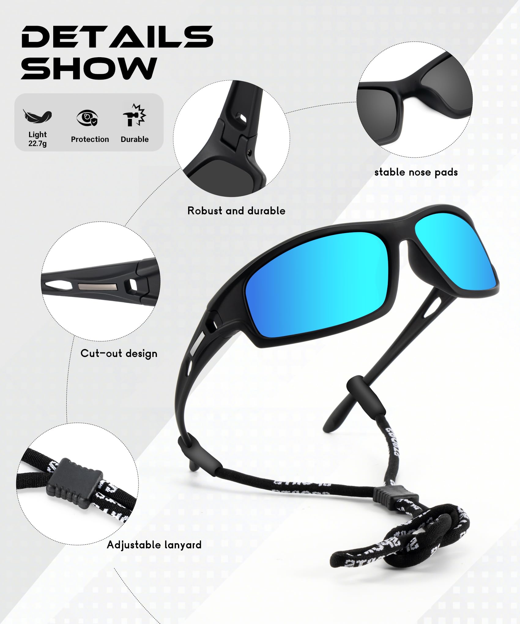 Occhiali da sole polarizzati da uomo sportivi: occhiali da sole avvolgenti per corsa, ciclismo, golf, protezione UV, confezione da 3