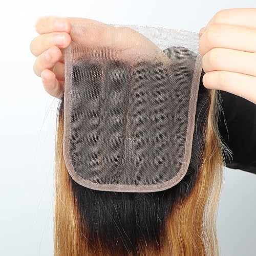 Miniatura 4 de Extensiones de cabello humano brasileño ondulado con cierre de encaje 4 x 4 1b27 cierre de encaje parte libre rizado coser cabello virgen mojado y