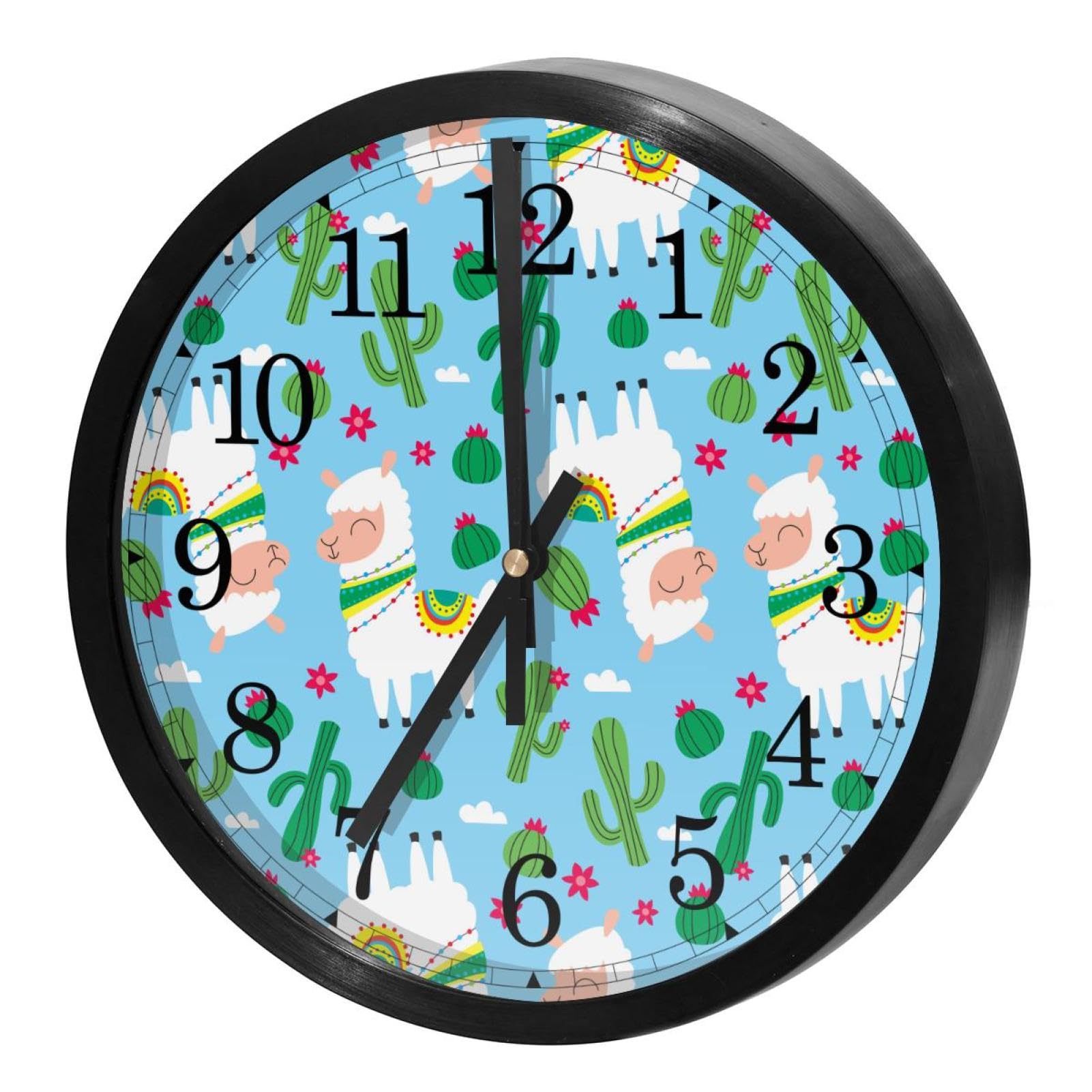 Horloge murale sans tic-tac à piles avec décoration alpaga pour chambre