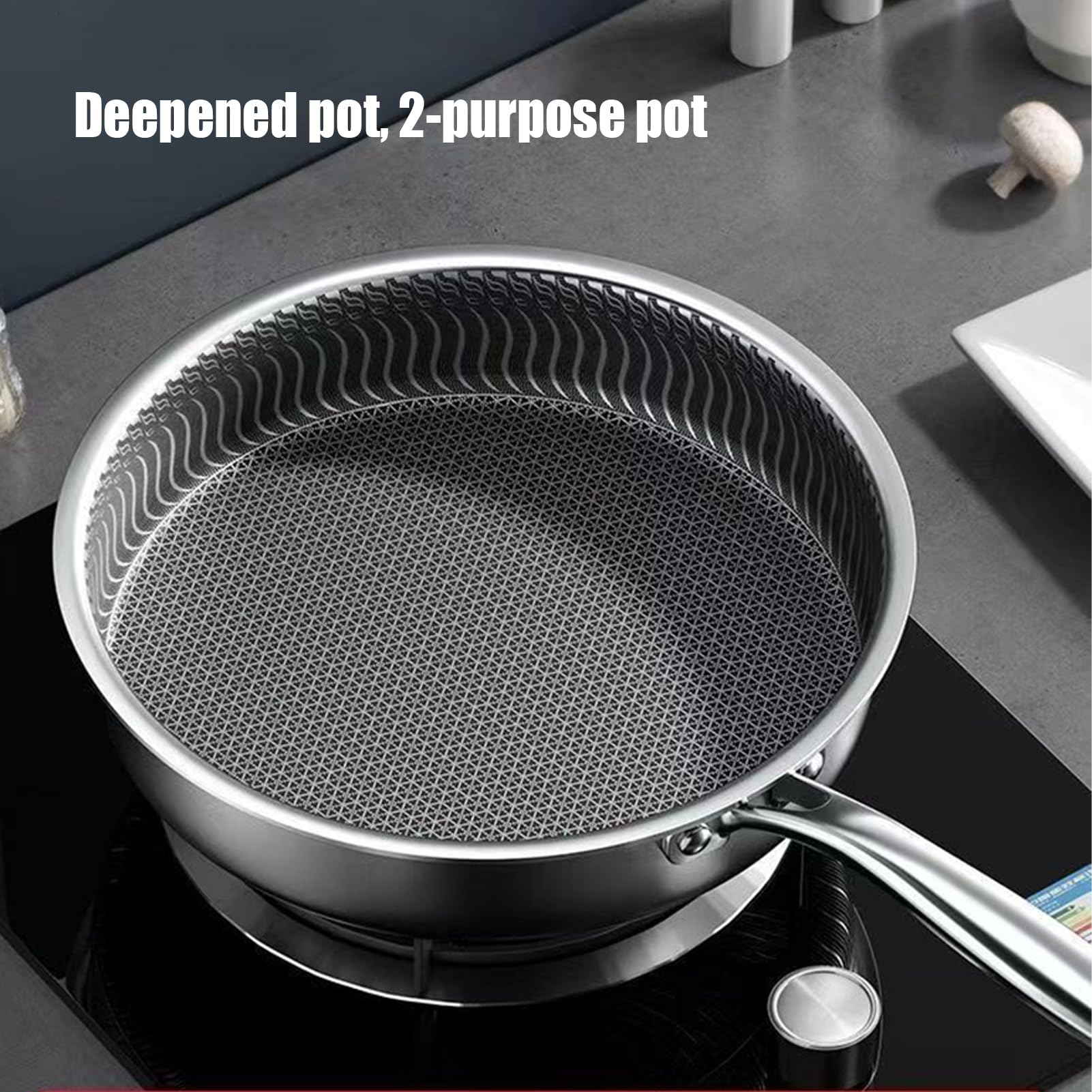 Padella antiaderente con coperchio, 50 x 30 x 8 cm, pentole in acciaio inox per fornelli a induzione, cucina, appartamento, ristorante, barbecue, campeggio all'aperto, preparazione quotidiana dei