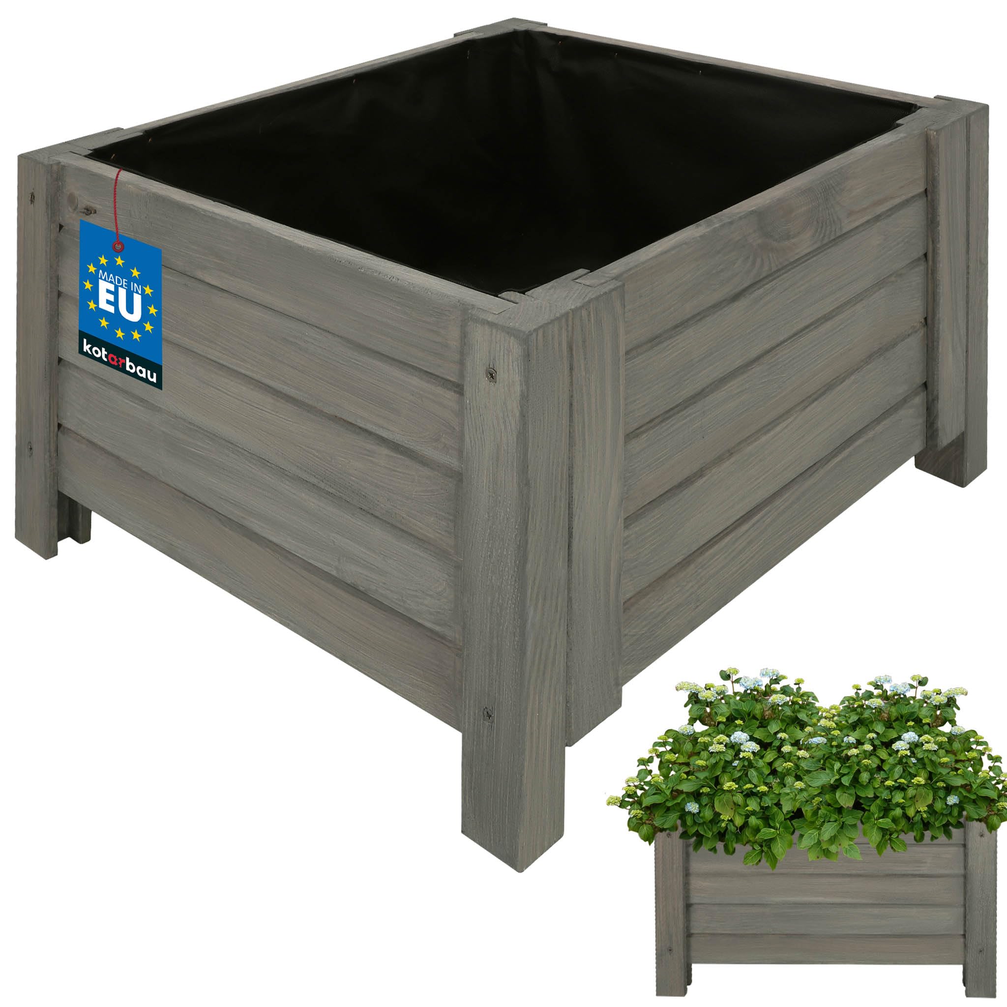 KOTARBAU® Planters outdoor - Garden Planters - Pine Wood - 50 x 50 x 30 cm (19.69x19.69x11.81 inches) - Anthracite - Outdoor Plant Pots - with Liner - Wooden Planter - for Terrace