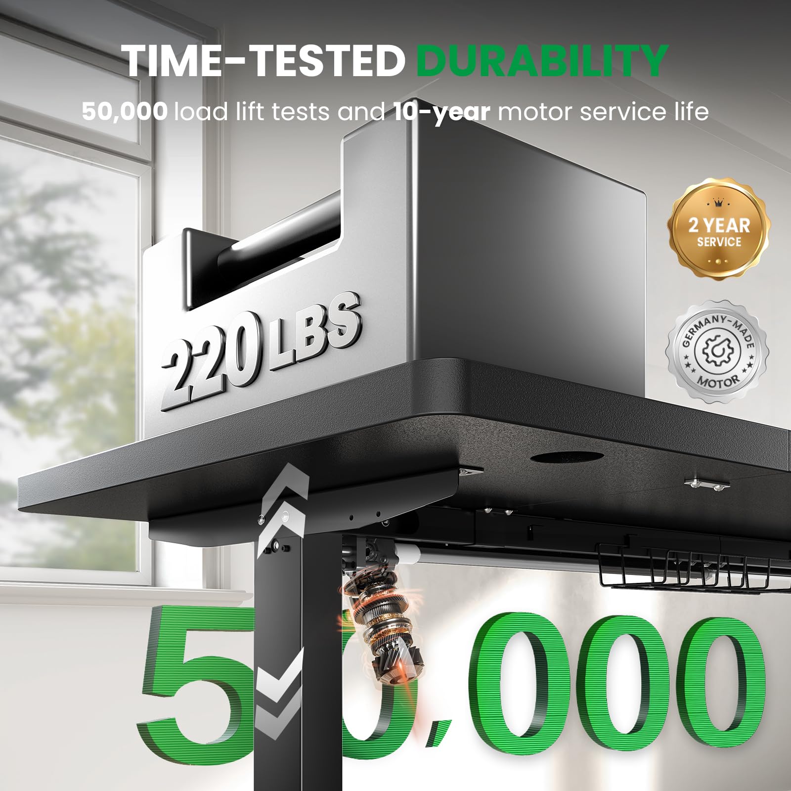 Electric Standing Desk Adjustable - 60x28 Inch Sit Stand Desk with 1 Inch Thick Tabletop Double Beam Frame — view 4