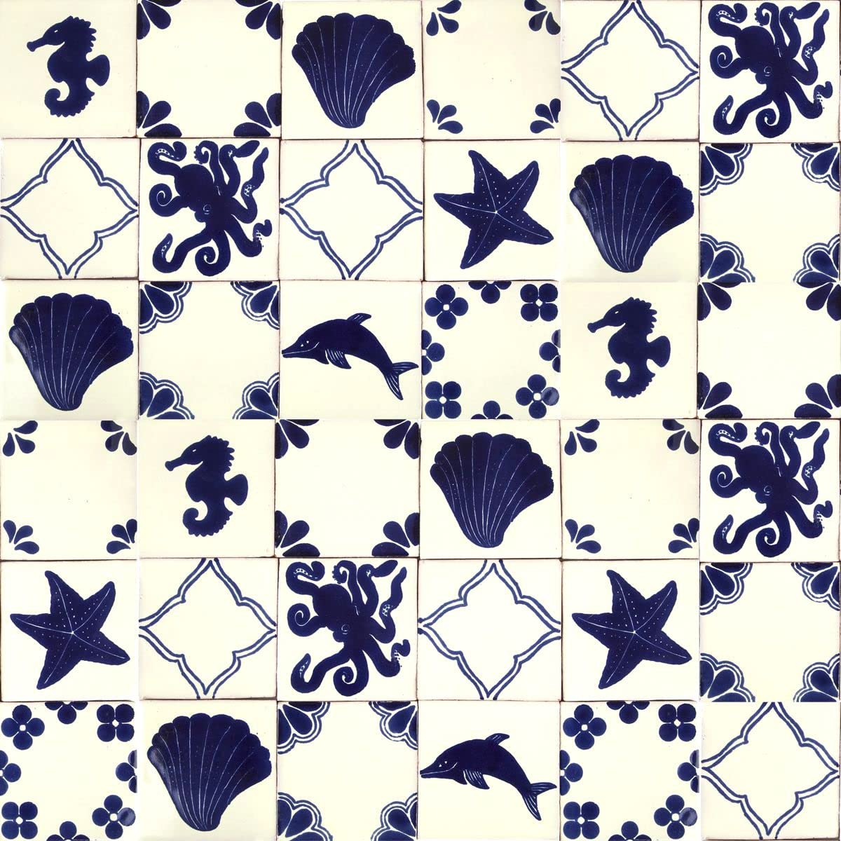Fuego reliëf- 30 Mexicaanse tegels, 10,5 x 10,5 cm, Talavera badkamer- en keukentegels, decoratie voor badkamer, douche, trappen, keukenachterwand, tegelstickers met de hand geschilderd