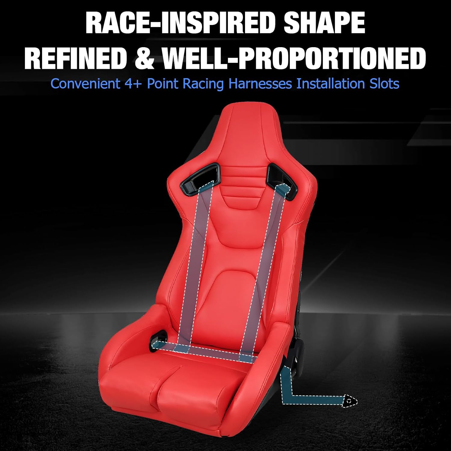 FREEMOTOR802 Racing Seats with Dual Lock Sliders, Universal For Most Cars Vehicles First Row, 1 Pair Reclinable Sport Bucket Seats, PU Carbon Fiber Look Leatherette, Red