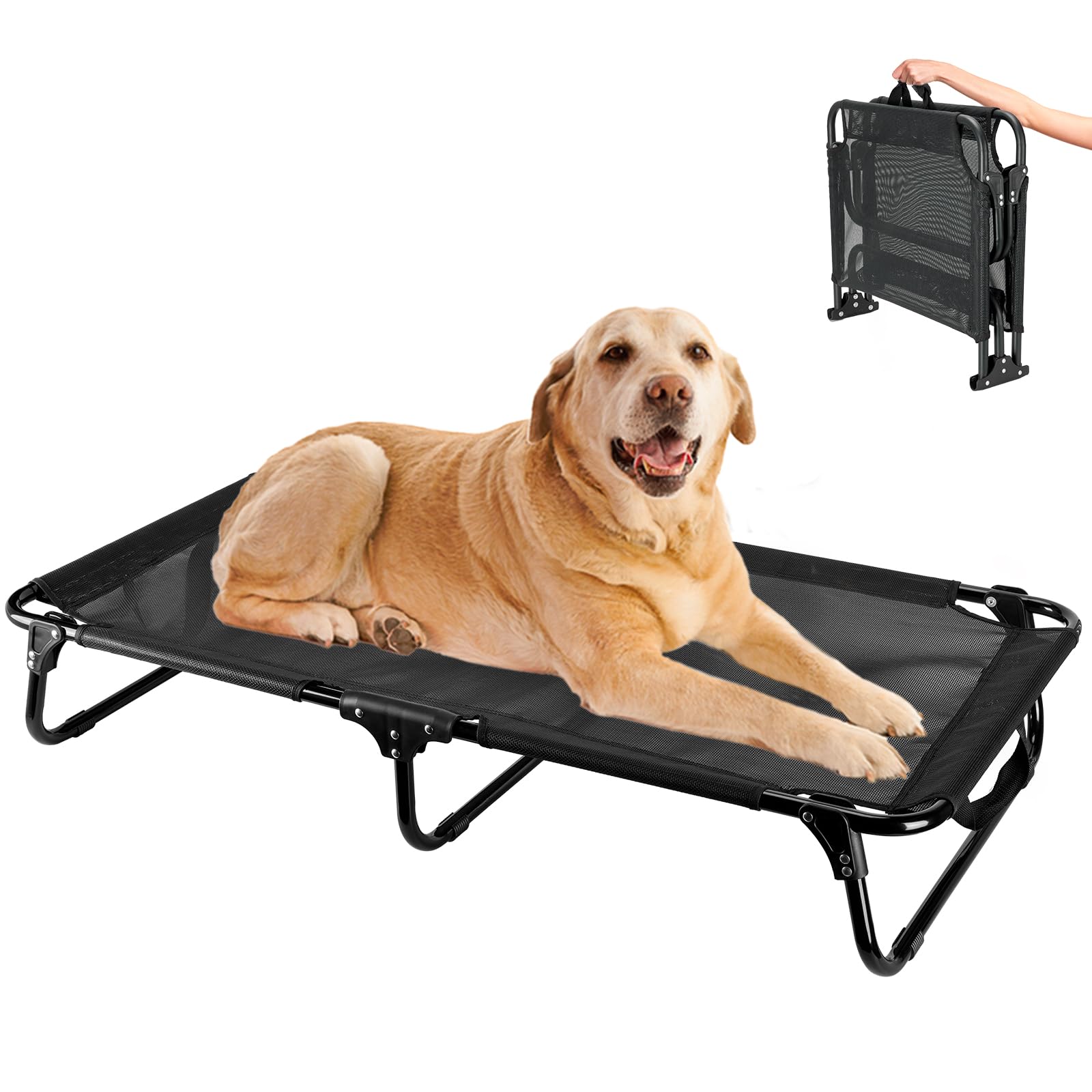 Cooling Elevated Dog Bed, No Assembly Required, Breathable Mesh, Durable No-Slip Feet, Black (L:43"x23"x7")