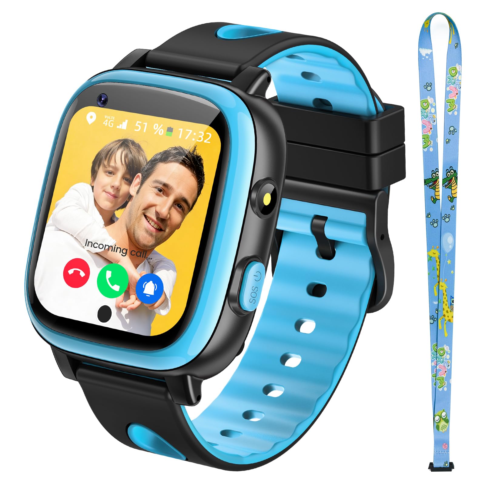 whraills 2026 Nuovo Smartwatch Bambini 4G con Videochiamata & GPS, SOS, Chat Vocale, IP68 Impermeabile, modalità Scuola, Contapassi, Sveglia, Flashcard, Regalo per Bambini e Bambine 4-15 Anni – Blu