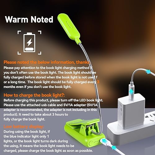 Miniatura 83 de VAVOFO Luz de lectura recargable con clip, 7 LED con 3 temperaturas de color, 9 niveles de brillo, luces de libro para leer en la cama con indicador