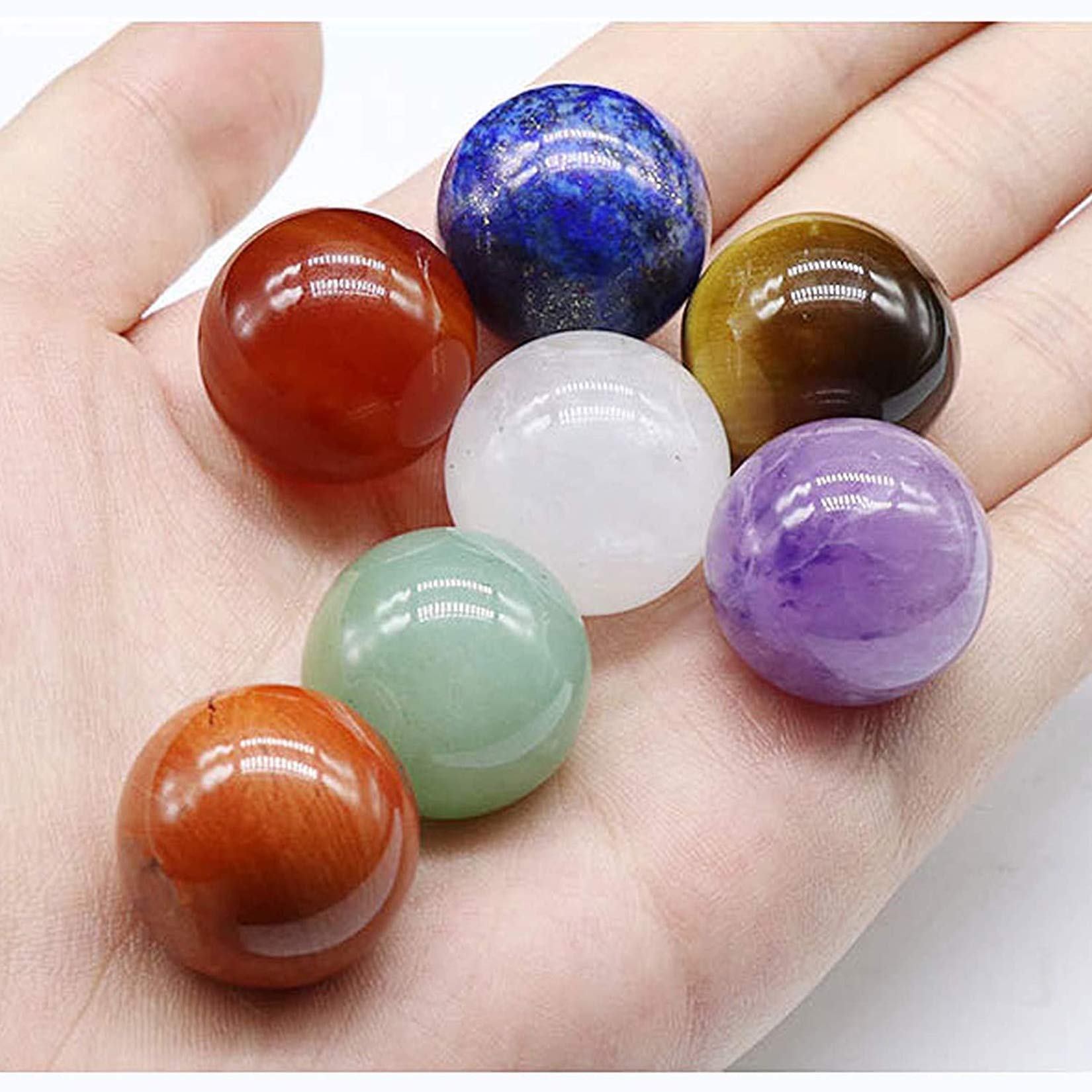 Juego de Cristales curativos de Piedras de Chakra de 8, Kit de Regalo de meditación curativa Bola de Esfera de Cristal de Chakra para Terapia de Equilibrio de Chakra de 20 mm