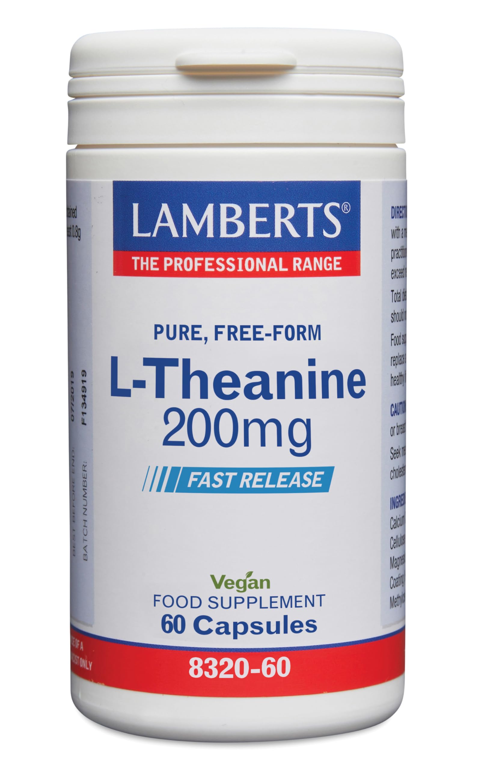 Lamberts L-Teanina 200 mg | Aminoácido del Té Verde | Rápida Liberación | 60 Cápsulas | Una al Día | Bienestar Diario | Calidad Farmacéutica GMP