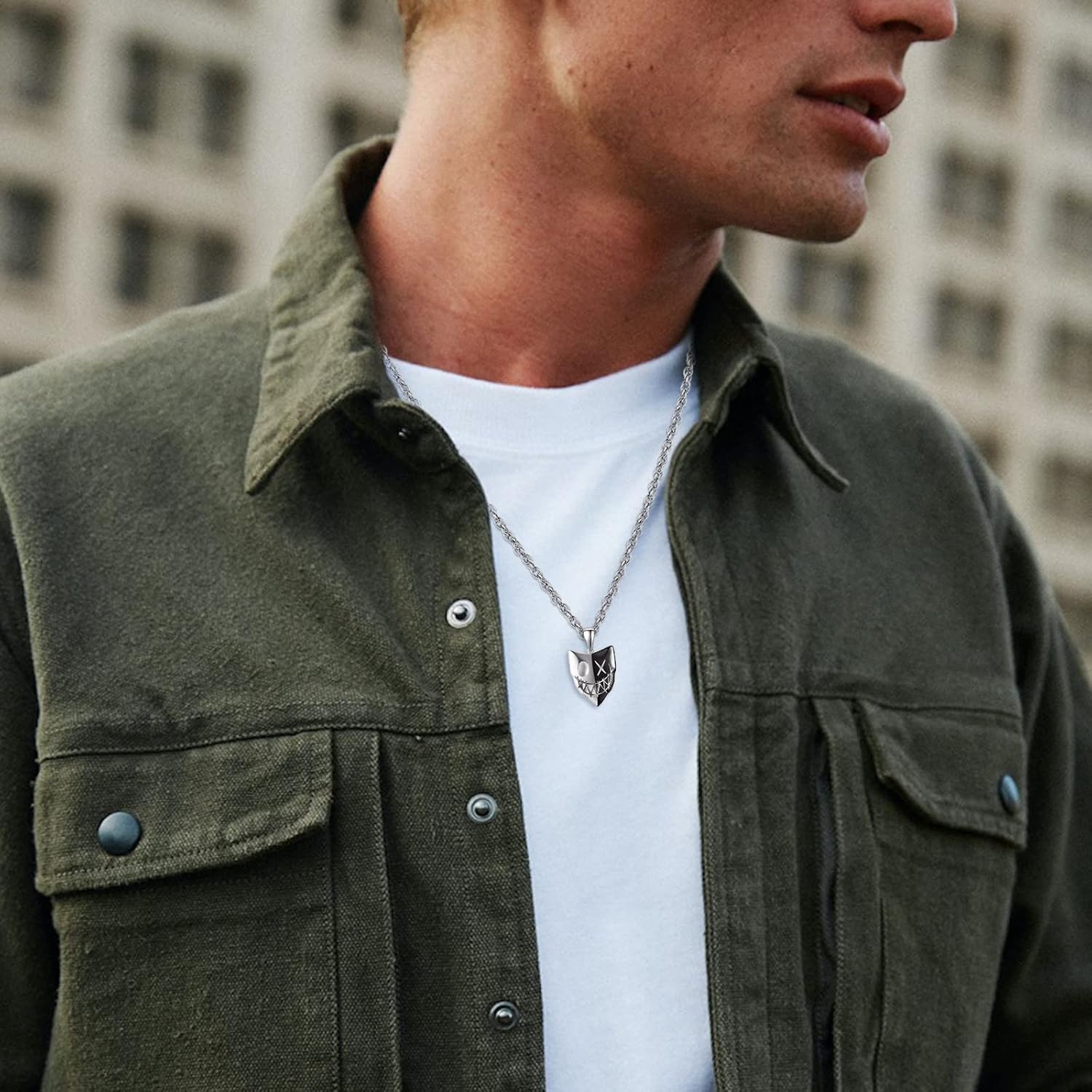 TANGPOET Skull Necklace 925 Sterling Silver Skeleton Punk Pendant Viking Skull Mask Necklace Hiphop Masquerade Party Halloween Gothic Jewelry Gifts for Men Women