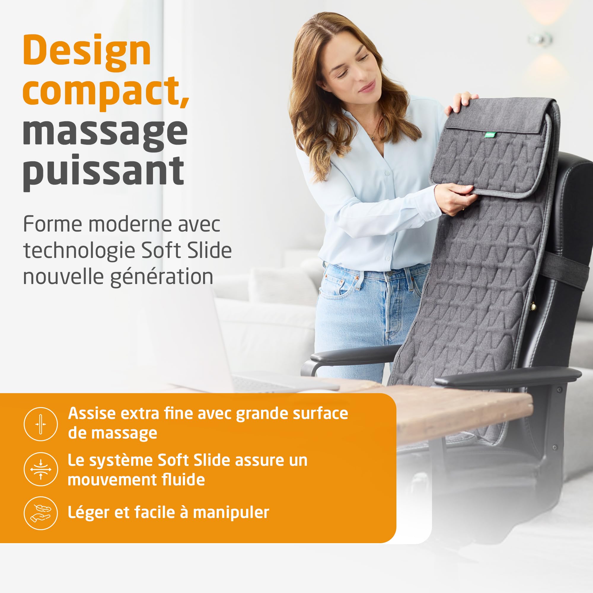 medisana MC 700 siège de massage Shiatsu, appareil de massage pour dos, nuque et épaules, tapis massant extra fin et léger avec grande surface et chaleur, utilisable en position allongée ou assise