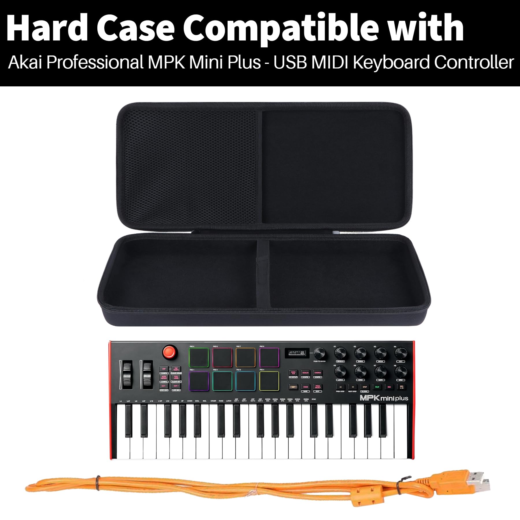 Lebakort Hart Schutz Hülle Etui Tasche für Akai Professional MPK Mini Plus - USB MIDI Keyboard Controller (Schwarz)