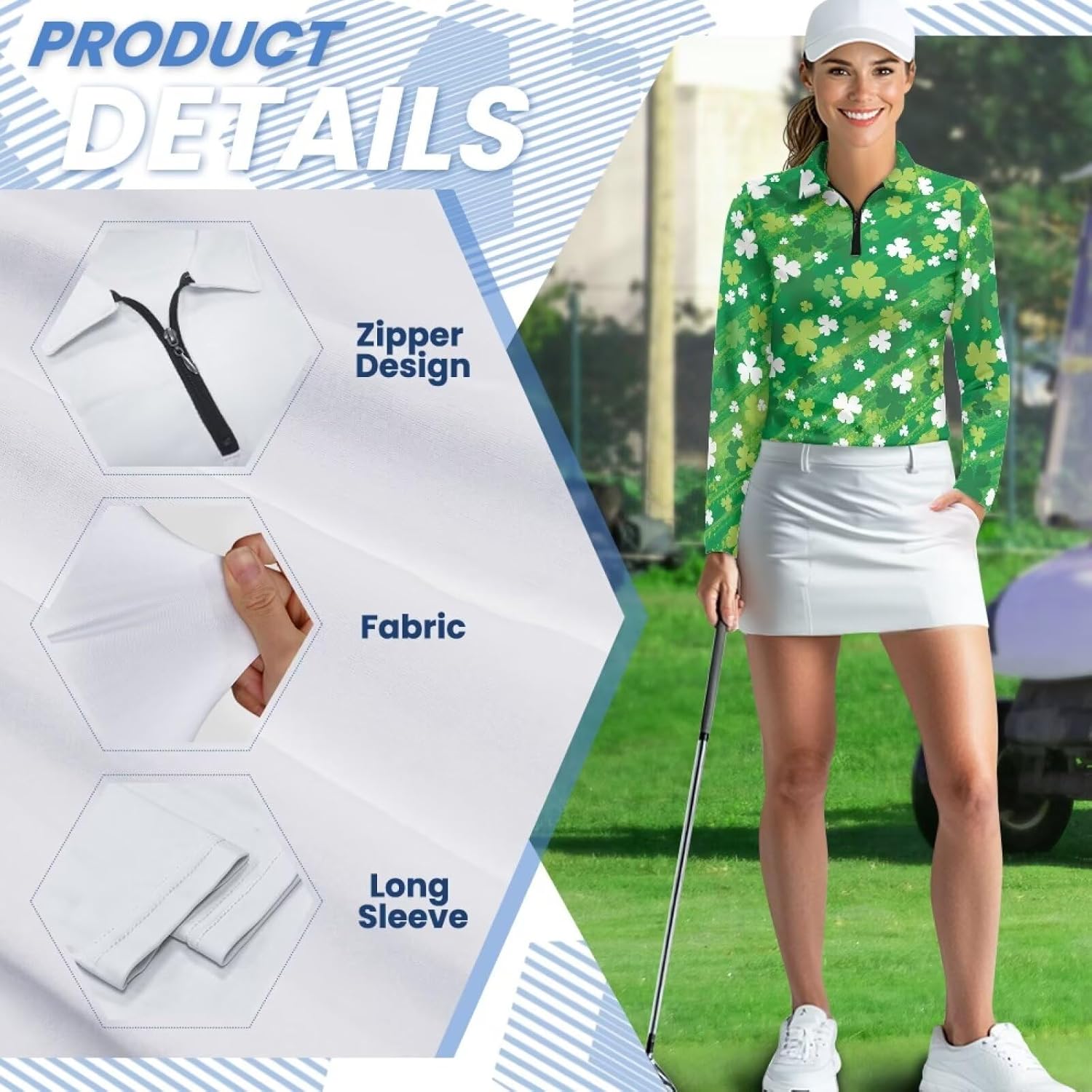 Golf Shirts for Women Long Sleeve Zip Up V-Neck Golf Tennis Shirt Womens Pullover Tops