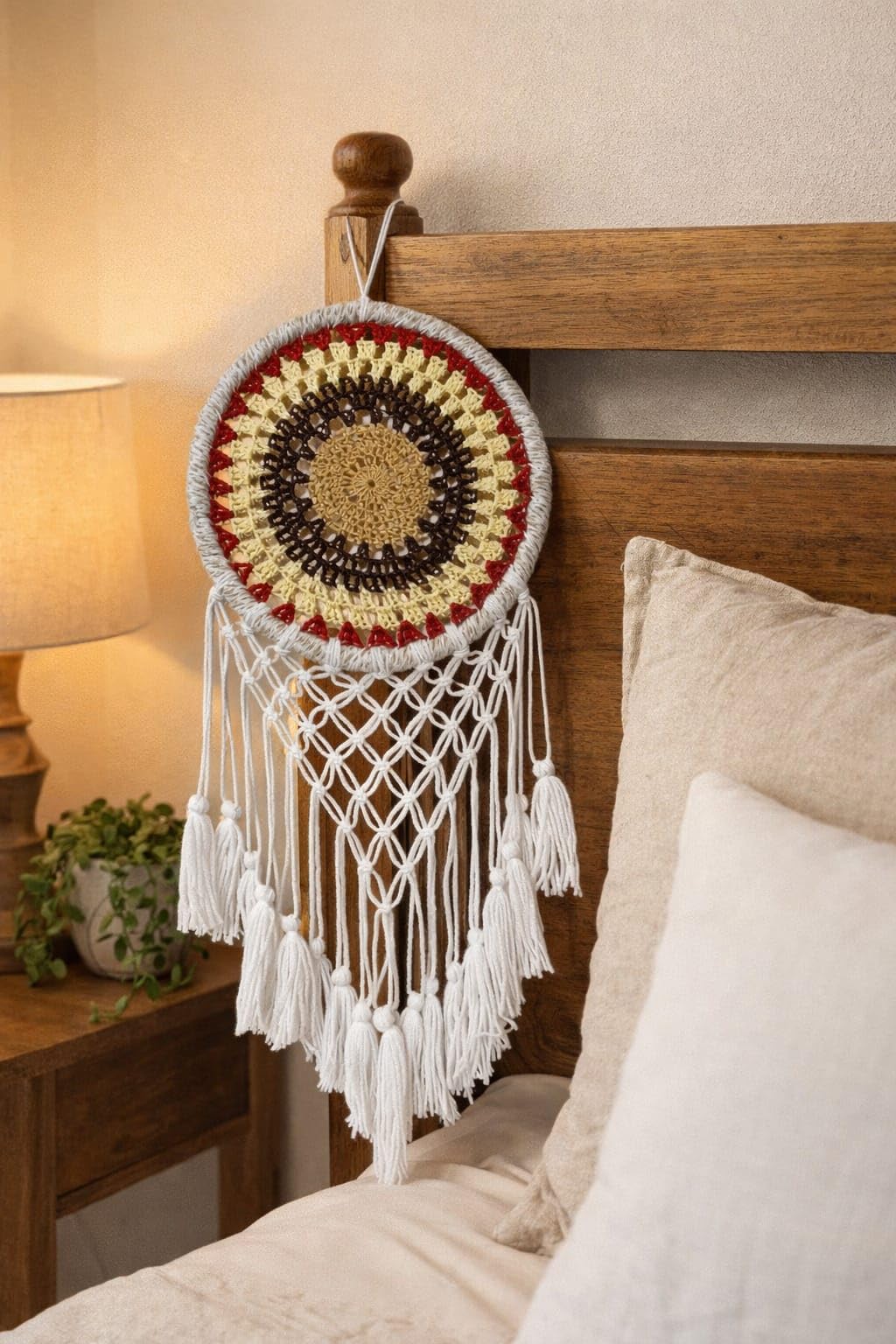 Bohemian Crochet Dream Catcher Wall Decor | Handmade Cotton Thread Hanging with Tassels | Aesthetic Room Decoration for Bedroom, Living Room & Gifts-image-19