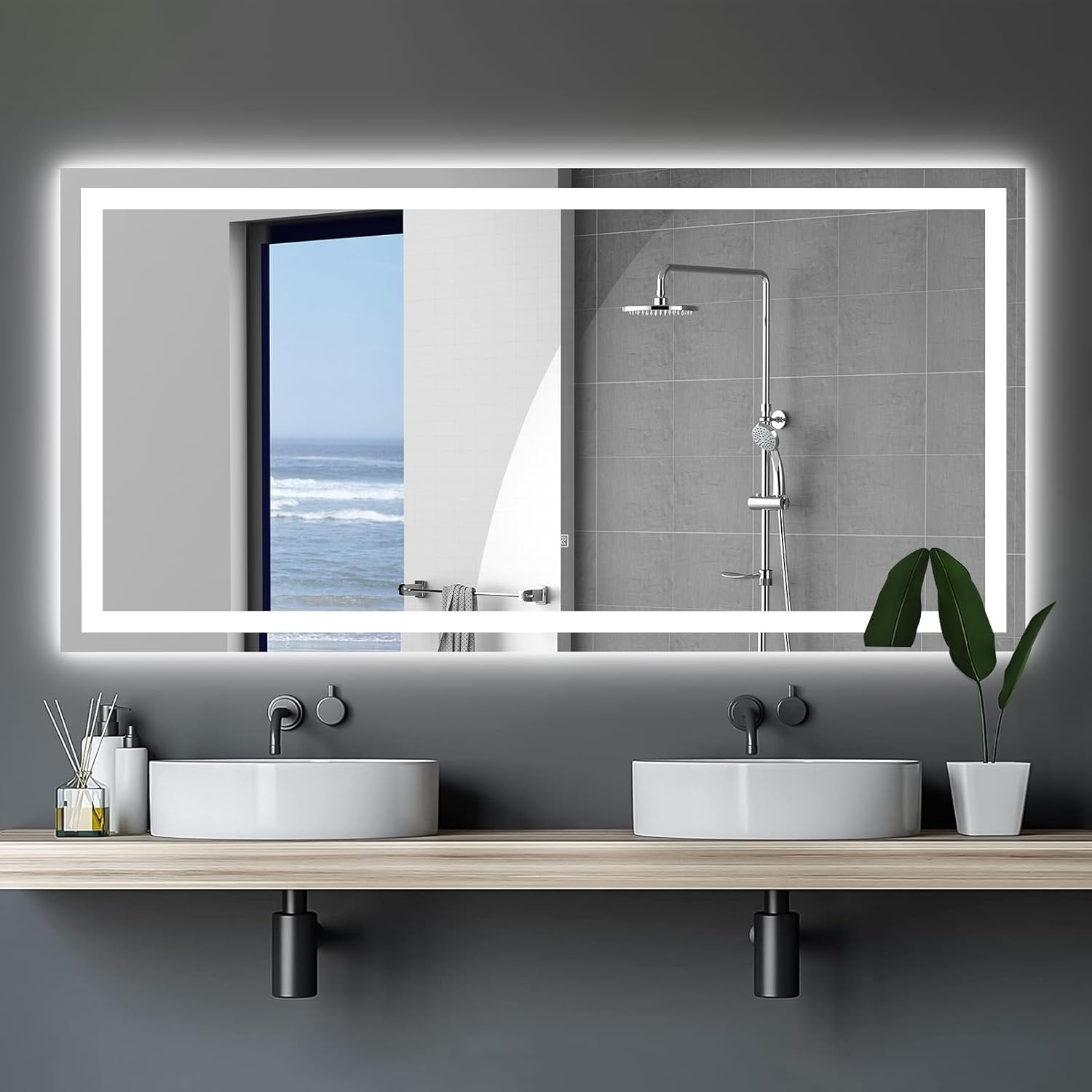 LED Bathroom Mirror with Defogger, 72 x 36 Inch