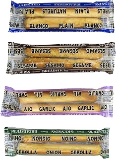 Clown Global Brands Assorted Breadsticks: Plain, Sesame, Onion, Garlic | 500-Count Bulk Case | No Additives, Healthy 30-Cal Packs