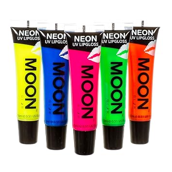 Moon Glow - Blacklight Neon Lip Gloss 0.5oz Set of 5 Scented and glows brightly under UV/Blacklight!