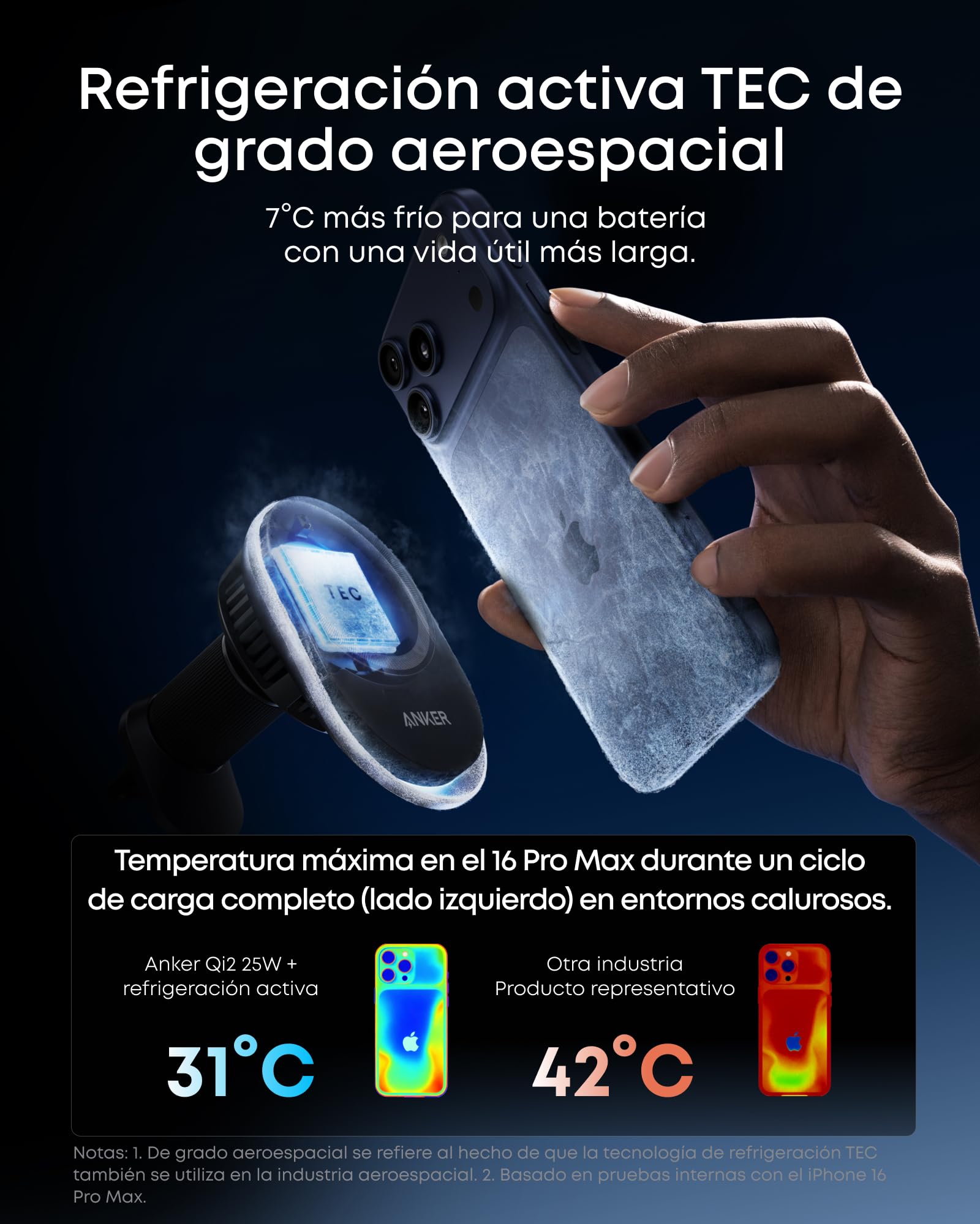Anker Prime MagSafe Cargador para Coche, certificación Qi2 de 25 W con refrigeración Tec, imanes y Soporte para Rejilla de ventilación para iPhone 17-12 (Incluye Adaptador de 60 W).