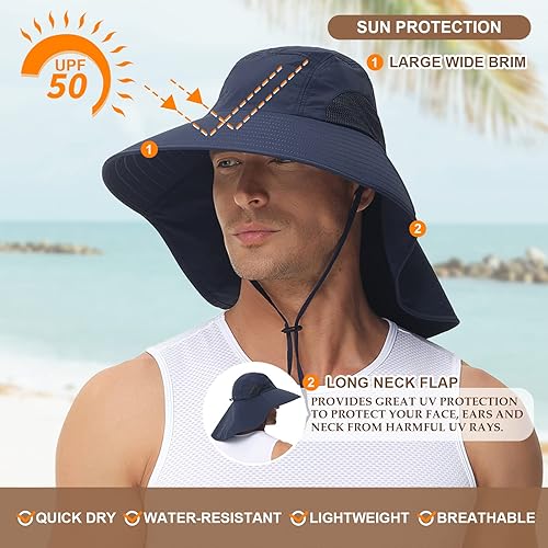 Miniatura 3 de ROYAL MATRIX Sombrero de sol al aire libre con solapa para el cuello para mujeres y hombres con protección UV, sombrero de pesca de ala ancha con